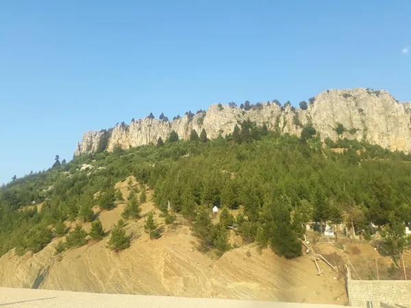 Sarp kayalık alanlarla çevrili, ağaçlarla kaplı Aladağ Meydan Yaylası manzarası