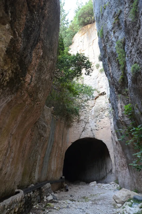 Dar bir geçit ve çevresinde yüksek kayalıklar ile mistik bir vadi görünümü.