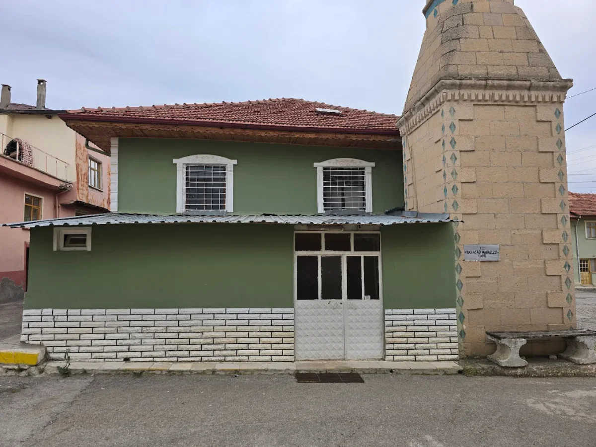 Yeşil dış cepheli Kaşağağı Camii, beyaz tuğla alt kısım ve taş minare ile dikkat çekiyor.
